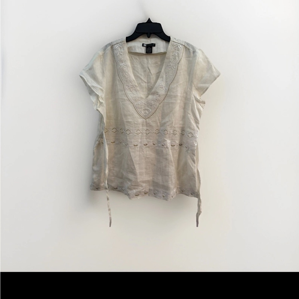 Carole Little Linen beaded  Embroidered Tops white Womens Beach Lagenlook XL two